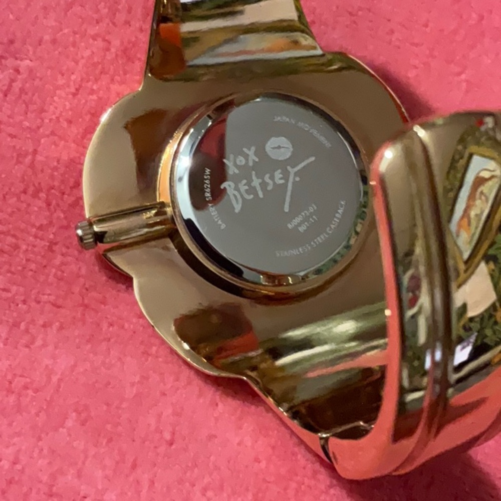 Betsey Johnson Rose Gold Floral Crystal Bangle Watch with Pink Accent Hand - Picture 4 of 6